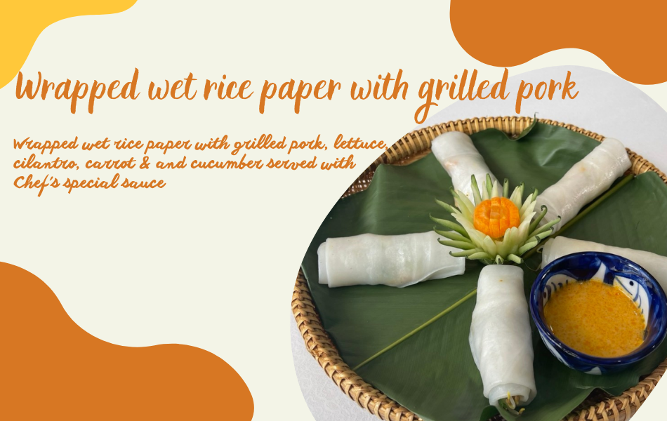 Wrapped wet rice paper with grilled pork – Banh uot cuon thit nuong 